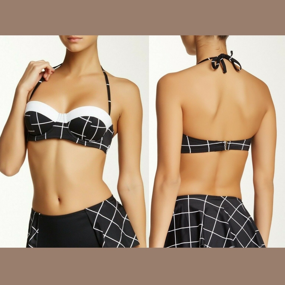 NWT SPANX Geometric Retro Balconette Swim‎ Top in Black/White [SZ 6 ]